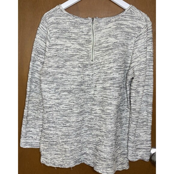 PER SE SPORT Blouse Boat Neck Long Sleeve Zipper Back Womens M White Black Tweed - Picture 3 of 8